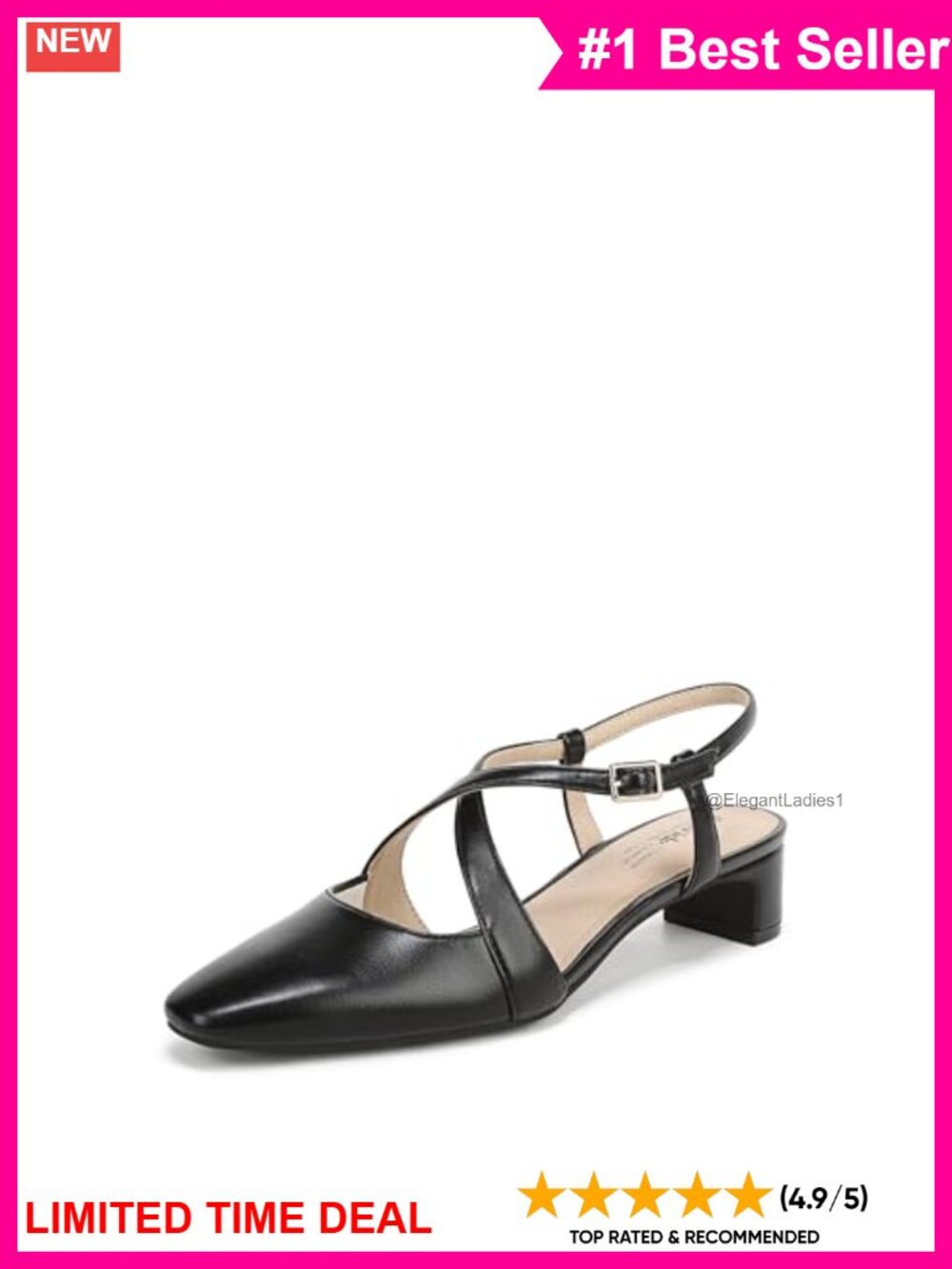 LifeStride Lavina Women's Faux Leather Strappy Slingback Block Heel Pump Square